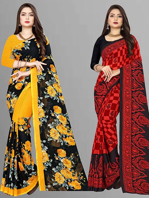 women pack of 2 casual wear combo sarees with blouse - 21426382 - Very Small Image - 1