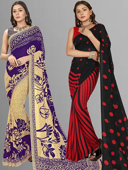 women pack of 2 casual wear combo sarees with blouse - 21426721 - Very Small Image - 1