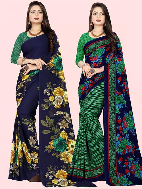 women pack of 2 casual wear combo sarees with blouse - 21426738 - Very Small Image - 1
