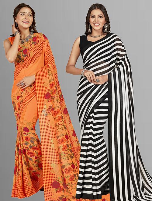 women pack of 2 casual wear combo sarees with blouse - 21426751 - Very Small Image - 1
