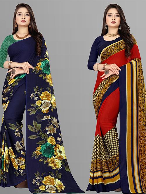 women pack of 2 casual wear combo sarees with blouse - 21426775 - Very Small Image - 1
