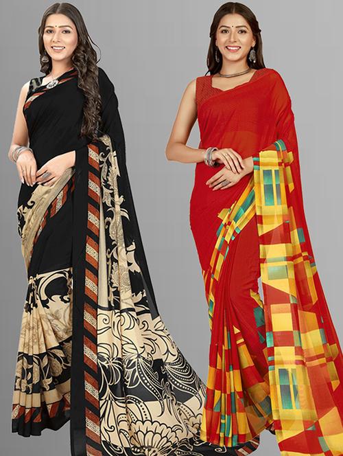 women pack of 2 casual wear sarees with blouse - 21426780 - Very Small Image - 1