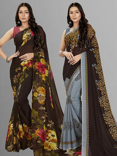women pack of 2 casual wear sarees with blouse - 21426813 - Very Small Image - 1