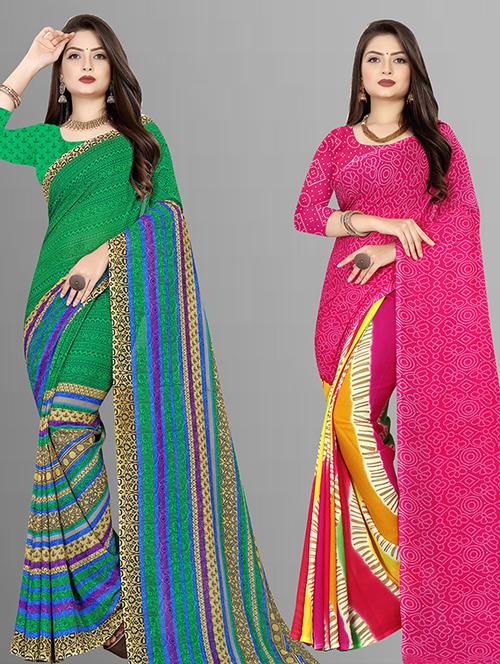 women pack of 2 casual wear combo sarees with blouse - 21426814 - Very Small Image - 1
