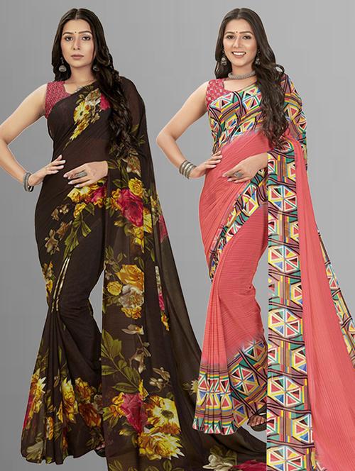 women pack of 2 casual wear sarees with blouse - 21426836 - Very Small Image - 1