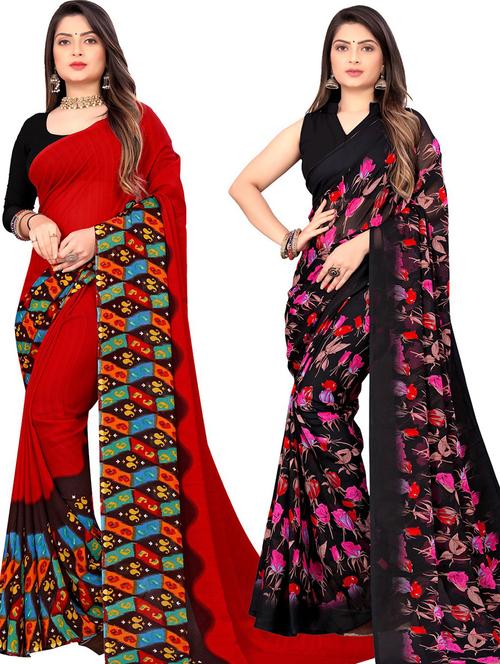 women pack of 2 casual wear combo sarees with blouse - 21426838 - Very Small Image - 1