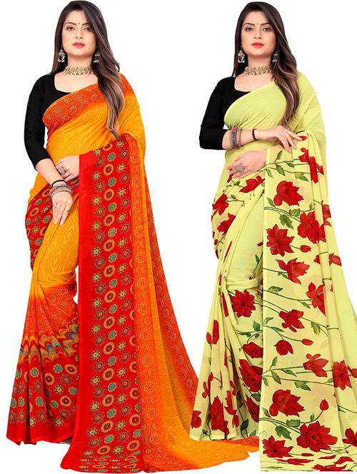 pack of 2 casual wear combo sarees with blouse - 21426876 - Very Small Image - 1