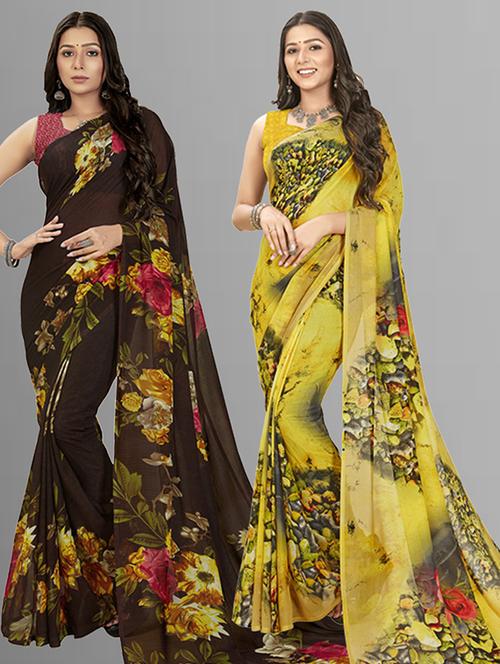pack of 2 printed casual wear sarees with blouse - 21426960 - Very Small Image - 1