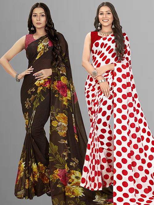 pack of 2 printed casual wear sarees with blouse - 21426975 - Very Small Image - 1