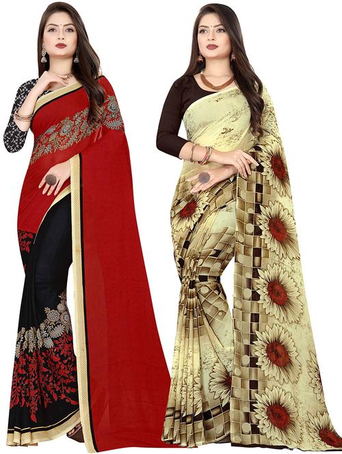 pack of 2 casual wear sarees with blouse - 21427124 - Very Small Image - 1
