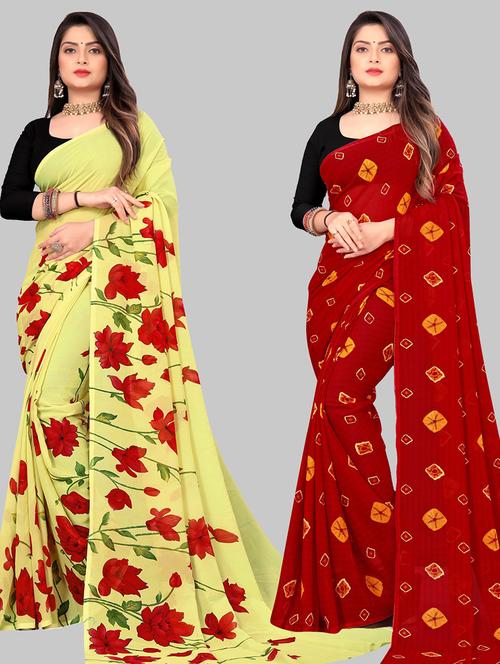 women pack of 2 casual wear combo sarees with blouse - 21427294 - Very Small Image - 1
