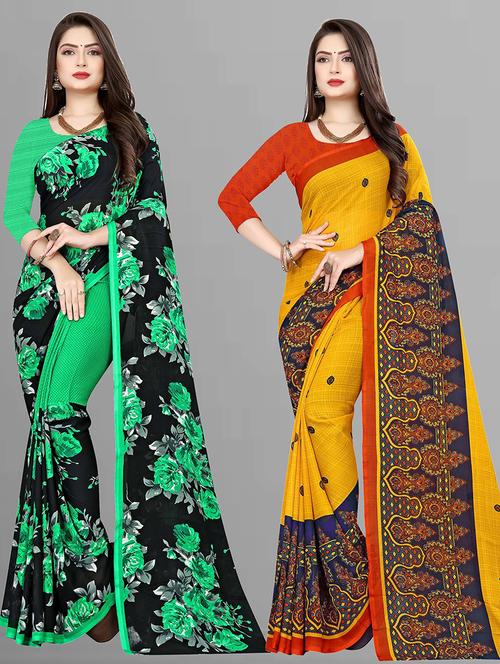 women pack of 2 casual wear combo sarees with blouse - 21427627 - Very Small Image - 1