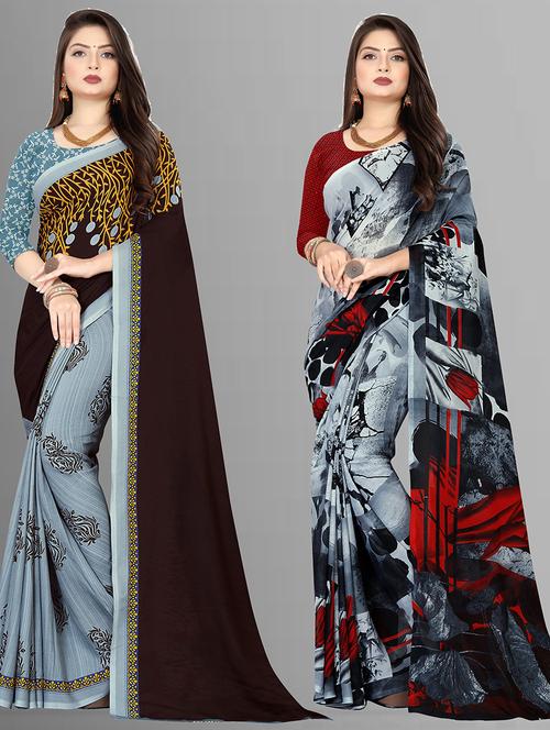 women pack of 2 casual wear combo sarees with blouse - 21427709 - Very Small Image - 1