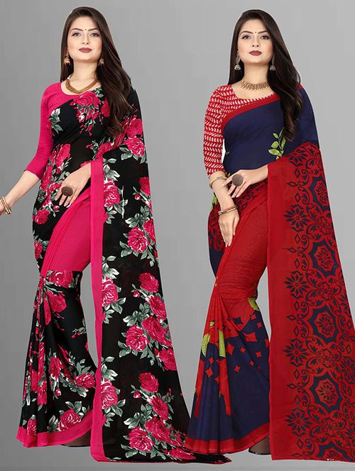 women pack of 2 casual wear sarees with blouse - 21427763 - Very Small Image - 1