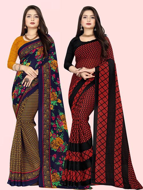 women pack of 2 casual wear combo sarees with blouse - 21427891 - Very Small Image - 1
