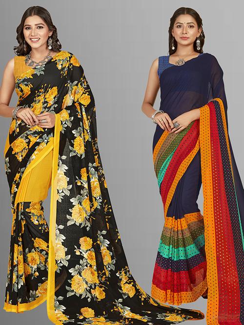 women pack of 2 casual wear combo sarees with blouse - 21427894 - Very Small Image - 1