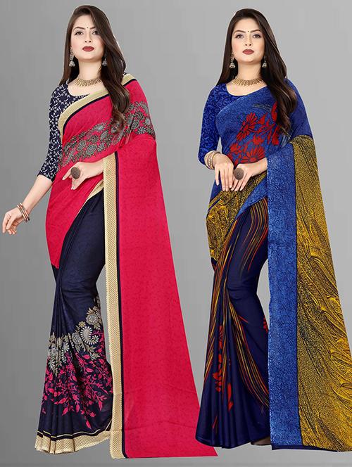 women pack of 2 casual wear combo sarees with blouse - 21427899 - Very Small Image - 1