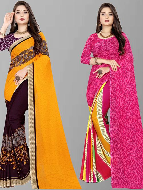 women pack of 2 casual wear combo sarees with blouse - 21427903 - Very Small Image - 1