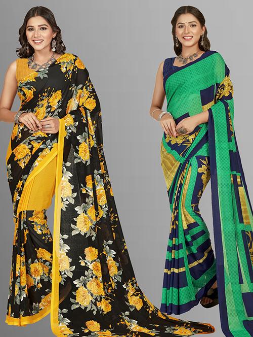 women pack of 2 casual wear sarees with blouse - 21427950 - Very Small Image - 1