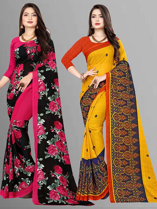 women pack of 2 casual wear combo sarees with blouse - 21428153 - Very Small Image - 1
