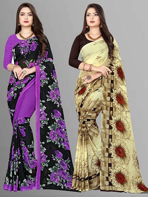 women pack of 2 casual wear combo sarees with blouse - 21428155 - Very Small Image - 1