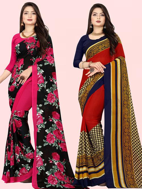 women pack of 2 casual wear sarees with blouse - 21428319 - Very Small Image - 1