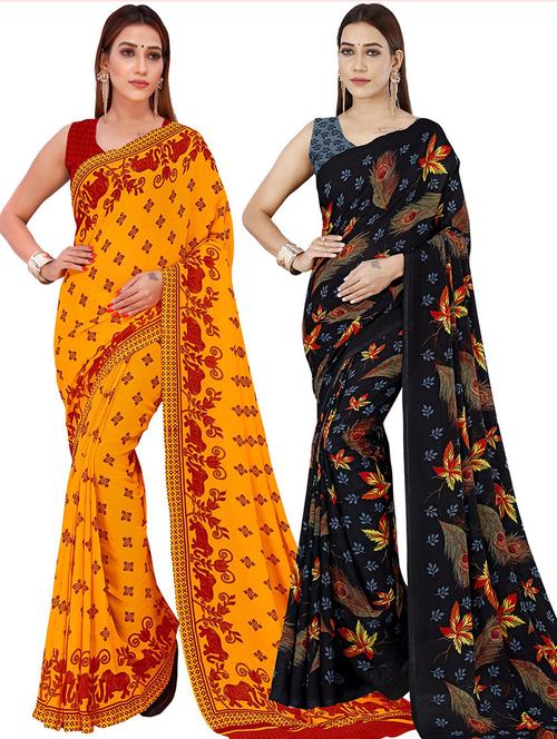 women pack of 2 casual wear combo sarees with blouse - 21428446 - Very Small Image - 1