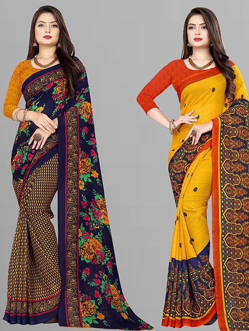 women pack of 2 casual wear combo sarees with blouse - 21428702 - Very Small Image - 1