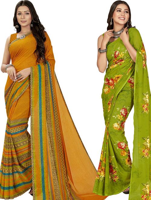 women pack of 2 casual wear combo sarees with blouse - 21428830 - Very Small Image - 1
