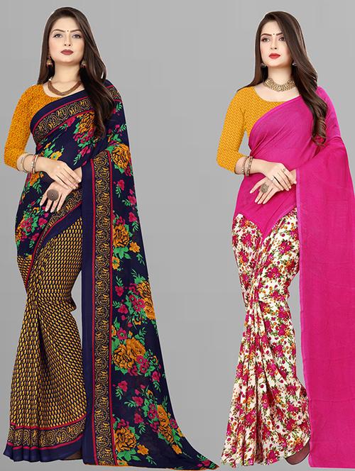 women pack of 2 casual wear sarees with blouse - 21428898 - Very Small Image - 1