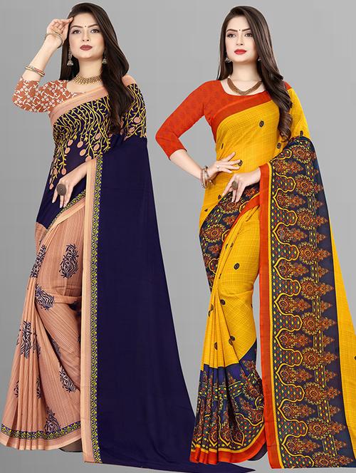 women pack of 2 casual wear sarees with blouse - 21428987 - Very Small Image - 1