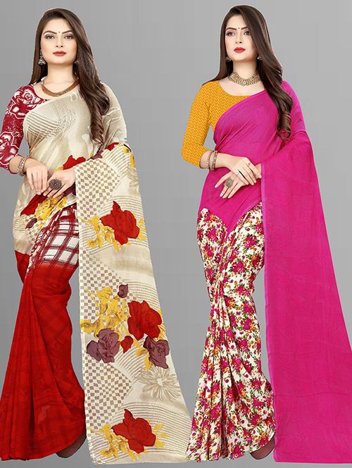 women pack of 2 casual wear combo sarees with blouse - 21429015 - Very Small Image - 1
