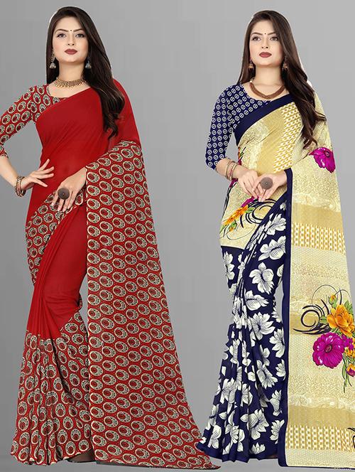 women pack of 2 casual wear combo sarees with blouse - 21429036 - Very Small Image - 1