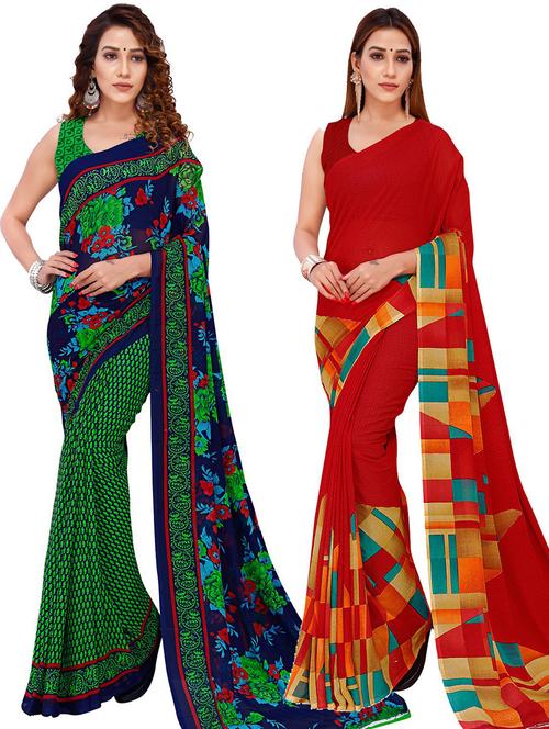 women pack of 2 casual wear combo sarees with blouse - 21429098 - Very Small Image - 1