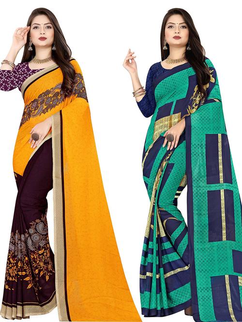 women pack of 2 casual wear combo sarees with blouse - 21429162 - Very Small Image - 1