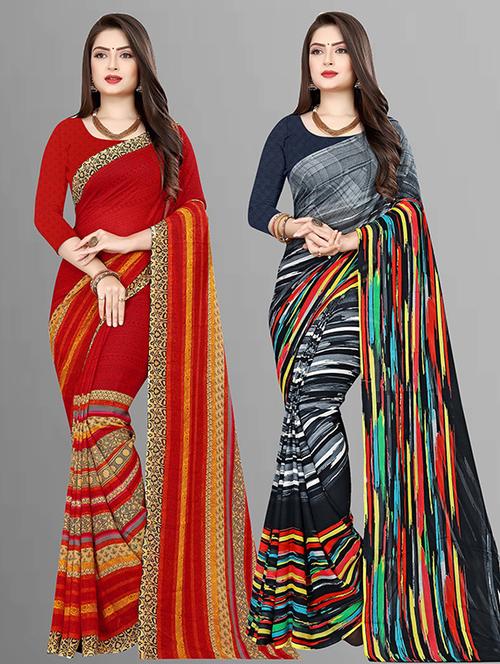 women pack of 2 casual wear combo sarees with blouse - 21429174 - Very Small Image - 1