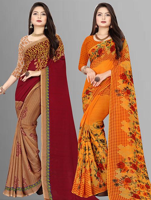 women pack of 2 casual wear sarees with blouse - 21429210 - Very Small Image - 1