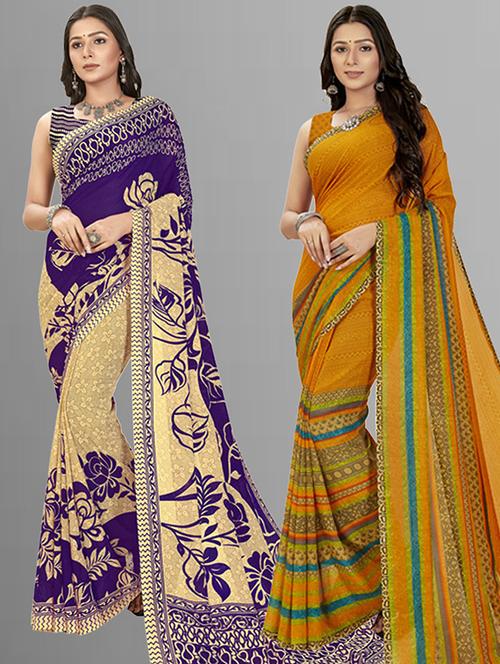 women pack of 2 casual wear combo sarees with blouse - 21429457 - Very Small Image - 1