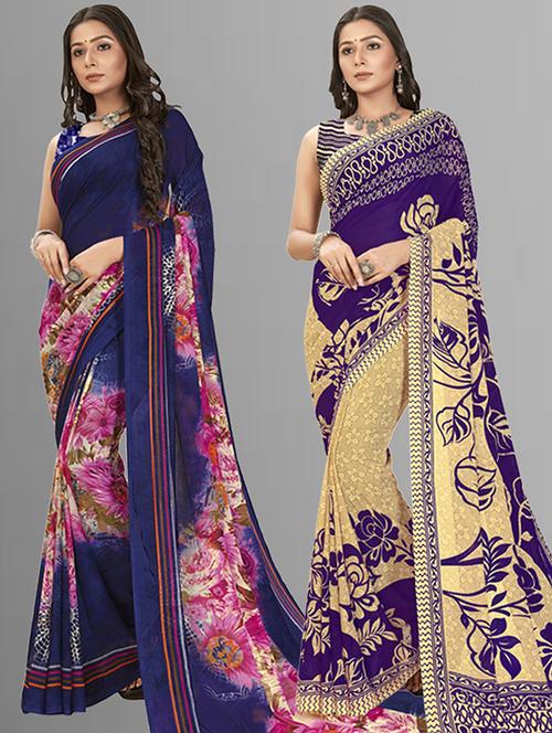 women pack of 2 casual wear combo sarees with blouse - 21429459 - Very Small Image - 1