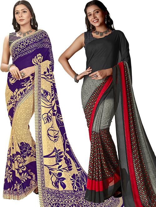 women pack of 2 casual wear combo sarees with blouse - 21429465 - Very Small Image - 1
