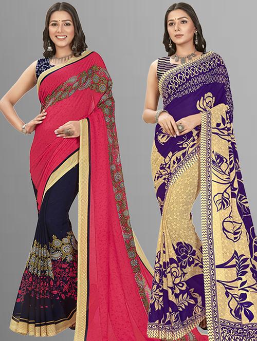 women pack of 2 casual wear combo sarees with blouse - 21429466 - Very Small Image - 1