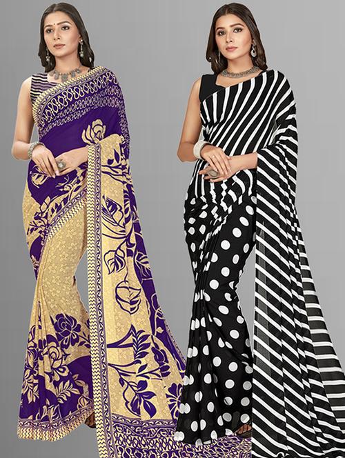 women pack of 2 casual wear combo sarees with blouse - 21429470 - Very Small Image - 1