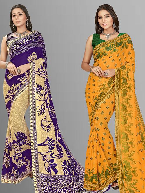 women pack of 2 casual wear combo sarees with blouse - 21429530 - Very Small Image - 1