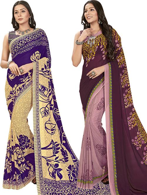 women pack of 2 casual wear combo sarees with blouse - 21429533 - Very Small Image - 1