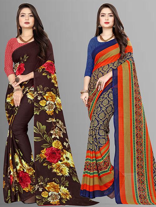 women pack of 2 casual wear combo sarees with blouse - 21429606 - Very Small Image - 1