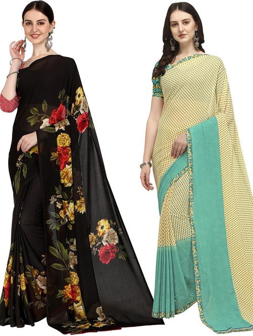 women pack of 2 casual wear combo sarees with blouse - 21429608 - Very Small Image - 1