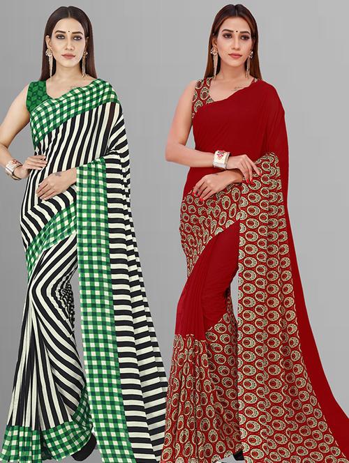 women pack of 2 casual wear combo sarees with blouse - 21429611 - Very Small Image - 1