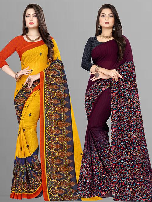 women pack of 2 casual wear combo saree with blouse - 21429612 - Very Small Image - 1