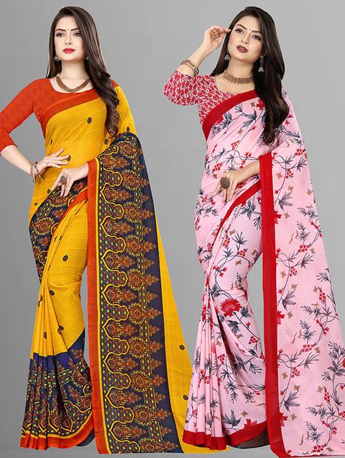 women pack of 2 casual wear combo sarees with blouse - 21429615 - Very Small Image - 1