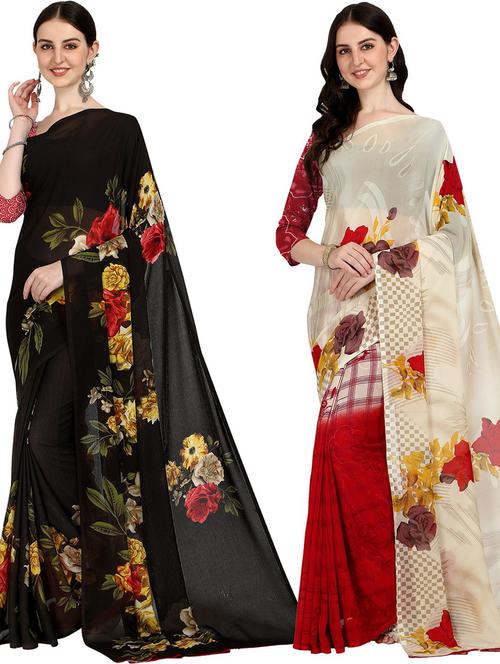 women pack of 2 casual wear combo sarees with blouse - 21429620 - Very Small Image - 1